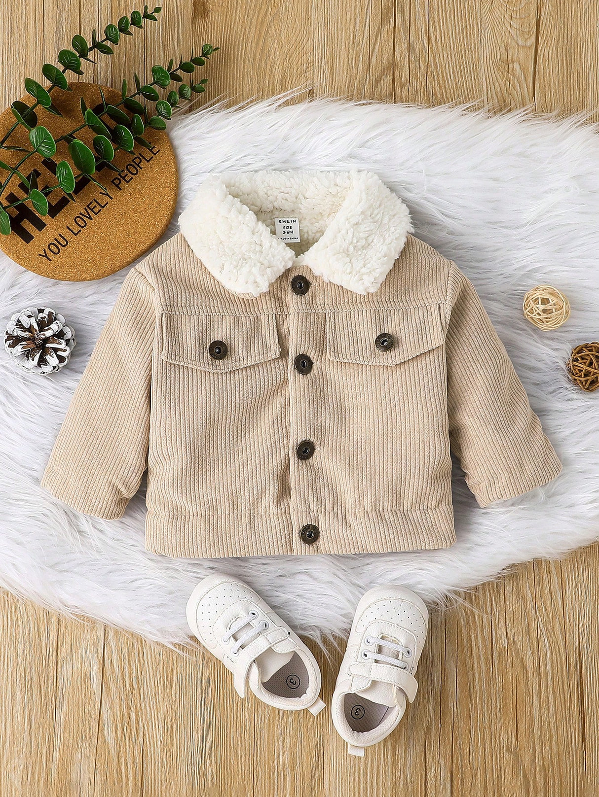 Baby Girl Flap Detail Thermal Lined Corduroy Jacket