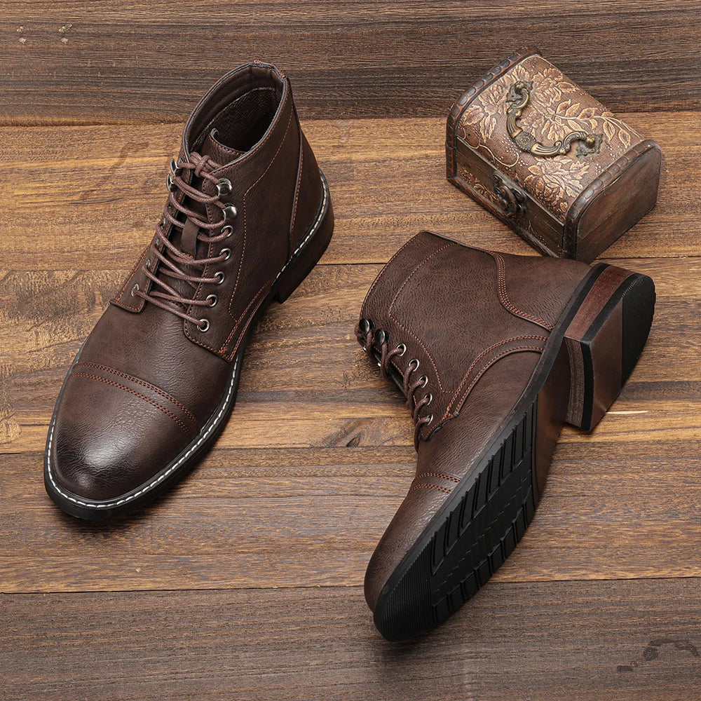 Men Leather Lace Up Boots