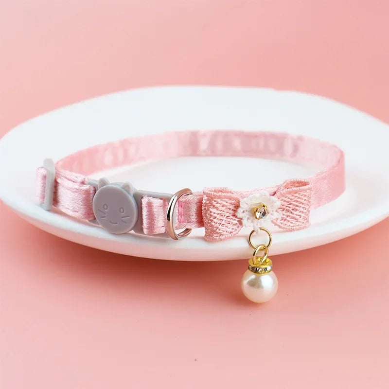 Pet Collar Pink Lace Bow Cat Choker Bell