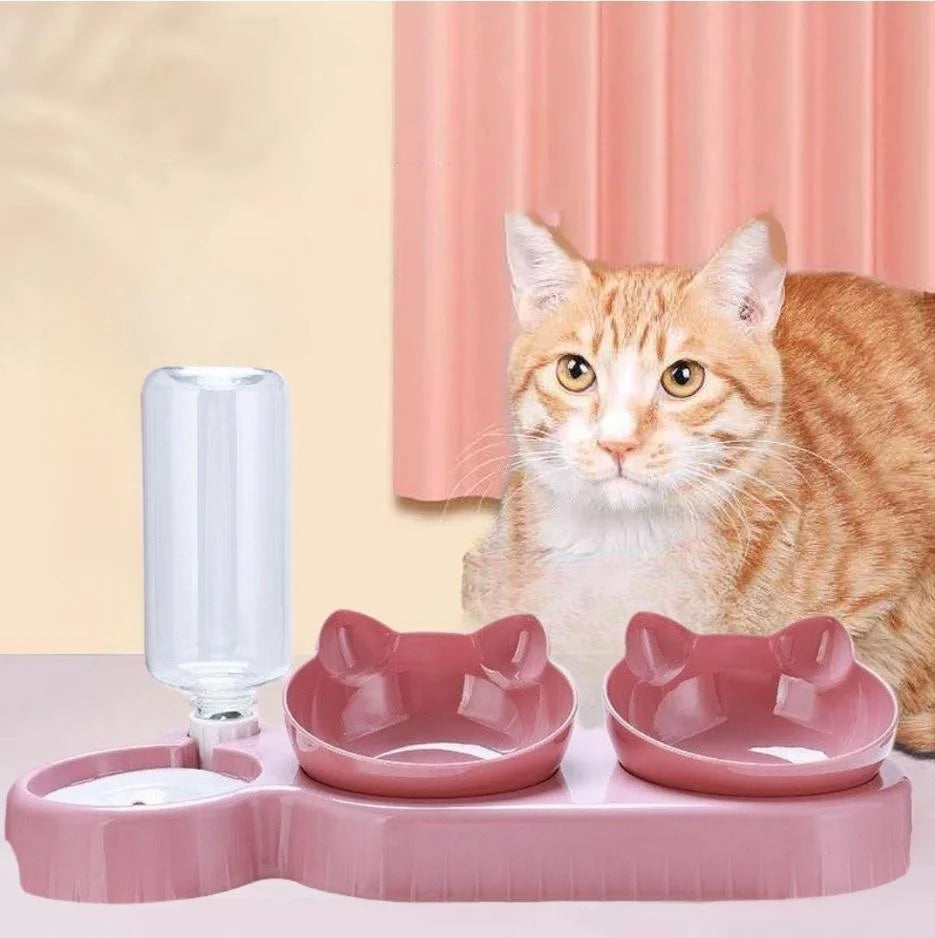 Cat Food Bowl Automatic Feeder 2 in 1 Eating Drinking Water